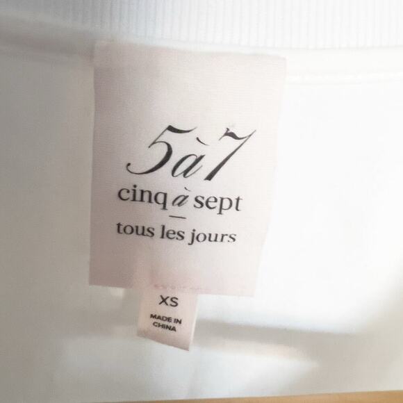 Cinq A Sept Shirt XS White Green Puff Sleeve Tie Stripe Charlie Crewneck Tee Top - Picture 3 of 8